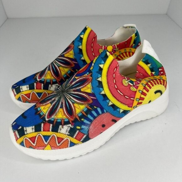 Multicolor Smile Face Print Light weight US Womens Size 6.5 EU 37 Slip On Shoes - Picture 1 of 9